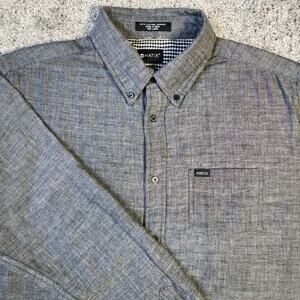 Matix Shirt Mens L Gray Kincaid Slim Fit Chambray Button Pocket Cotton